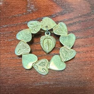 Vintage Gold Heart Charm Religious brooch